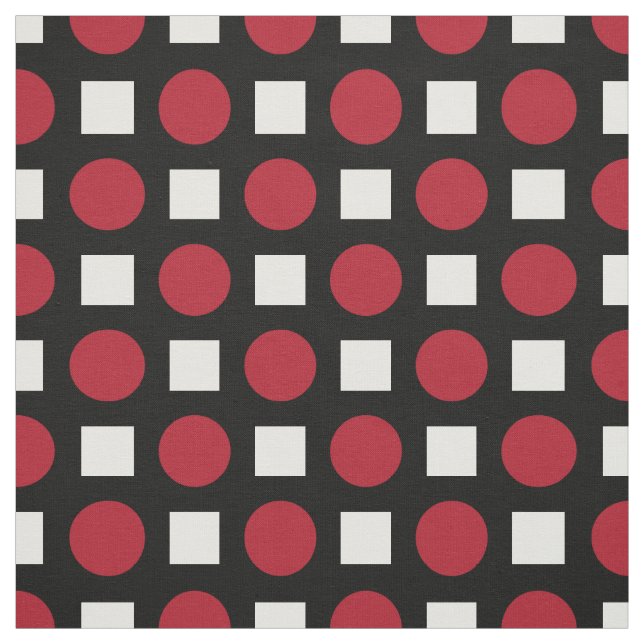 Red polka dots and white squares fabric (Swatch)