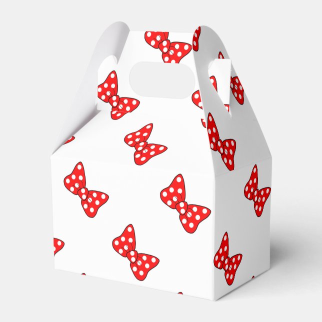 Red Polka Dots Bows on White Background Favor Boxes (Front Side)