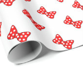 Red Polka Dots Bows on White Background Wrapping Paper (Roll Corner)