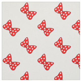 Red Polka Dots Bows on White Fabric