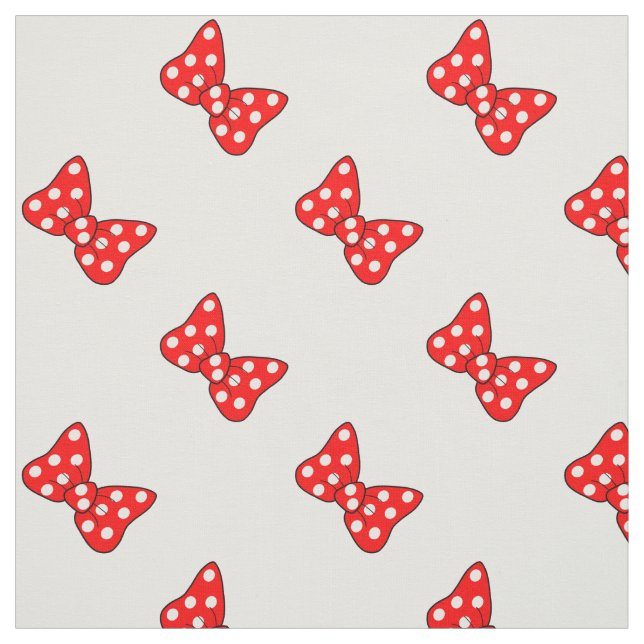 Red Polka Dots Bows on White Fabric (Swatch)