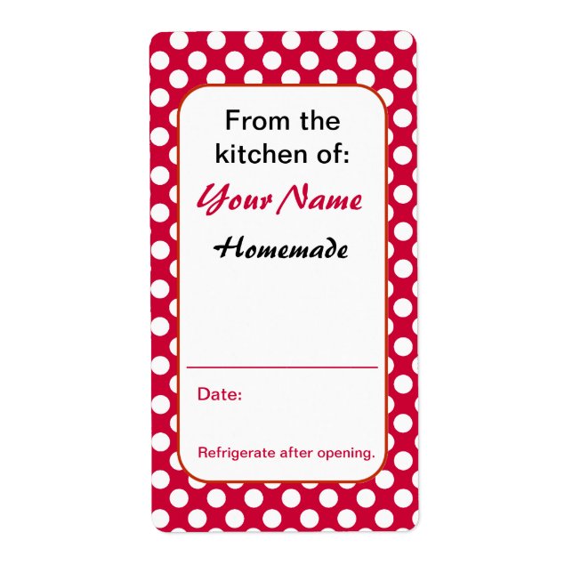 Red Polka Dots Custom Kitchen Baking Canning Label (Front)