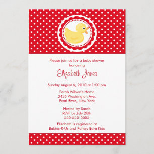 Red Polka Dots Duck Baby Shower Invitation