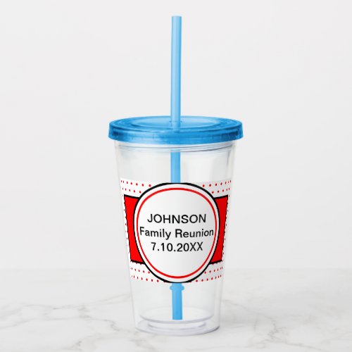 Red Polka Dots Family Name Reunion Acrylic Tumbler