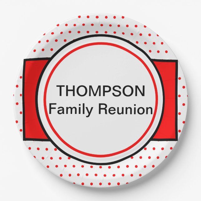 Red Polka Dots Family Reunion Paper Plates (Front)