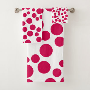red polka dots on a white background bath towel set