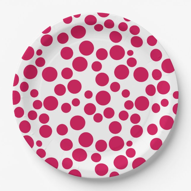 red polka dots on a white background paper plates (Front)