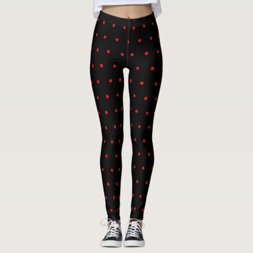 Red Polka Dots on black cute and trendy Leggings