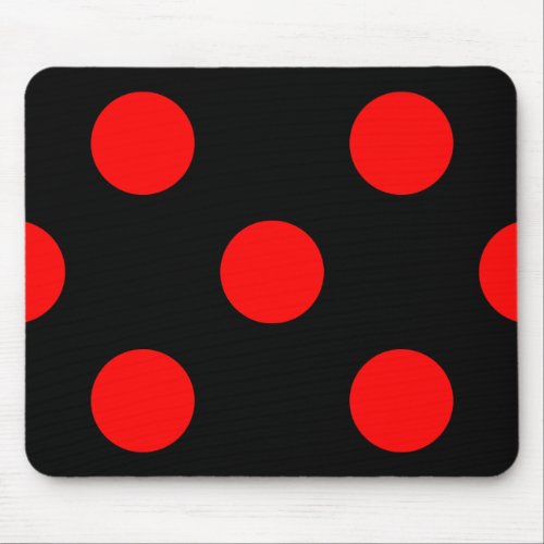 Red Polka Dots on Black Mousepad