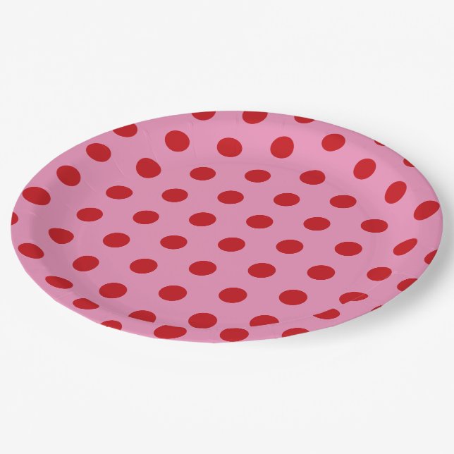 Red Polka Dots on Pink Paper Plates (Angled)