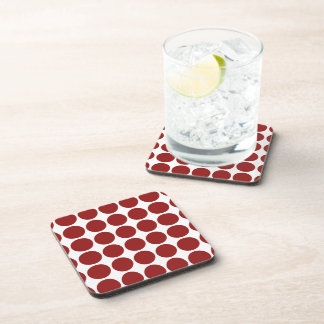 Red Polka Dots on White Coaster
