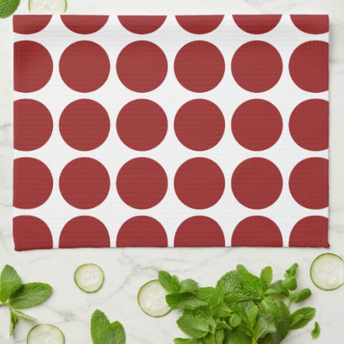 Red Polka Dots on White Kitchen Towel