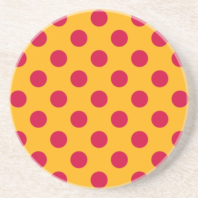 Red polka dots on yellow coaster (Front)