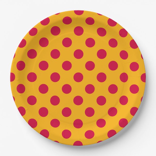 Red polka dots on yellow paper plates (Front)