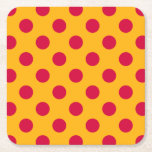 Red Polka Dots On Yellow Square Paper Coaster at Zazzle