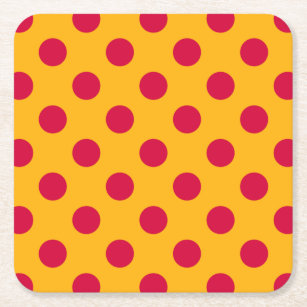 Red polka dots on yellow square paper coaster