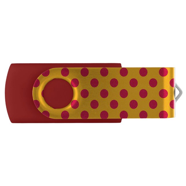 Red polka dots on yellow USB flash drive (Front)