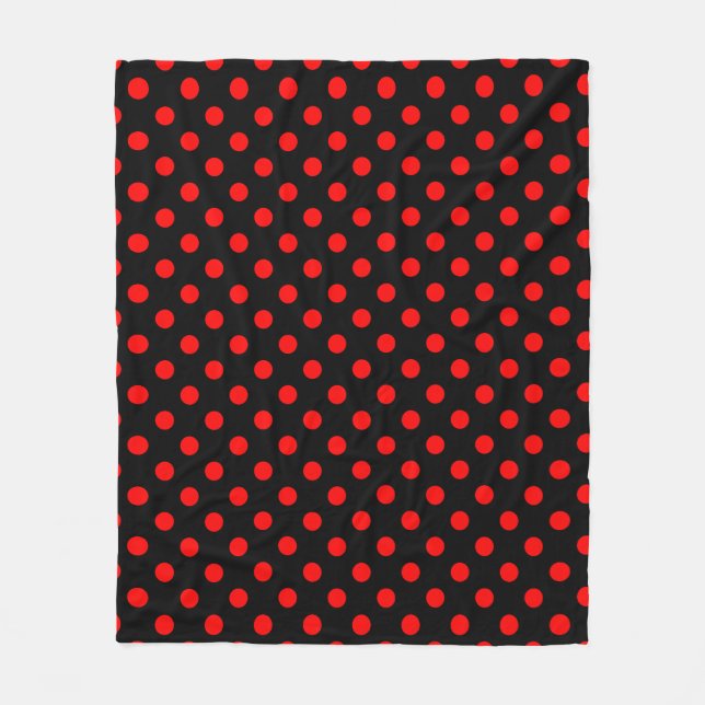 Red Polka Dots Pattern on Black Background Fleece Blanket (Front)