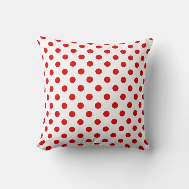 Red Polka Dots Pattern on White Background Throw Pillow (Front)