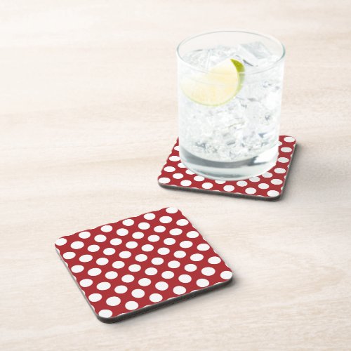 Red Polka Dots Polka Dot Pattern Dots Dotted Beverage Coaster