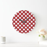 Red Polka Dots, Polka Dot Pattern, Dots, Dotted Large Clock<br><div class="desc">Cute,  fun and adorable polka dot pattern in red and white color. Modern and trendy gift,  perfect for the polka dots lover in your life.</div>