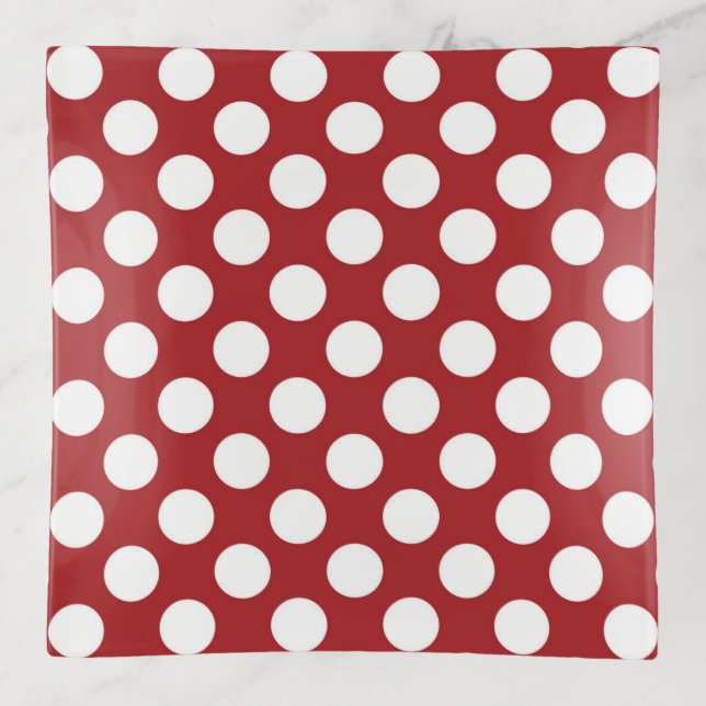 Red Polka Dots, Polka Dot Pattern, Dots, Dotted Trinket Tray (Front)