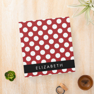 Red Polka Dots, Polka Dot Pattern, Your Name 3 Ring Binder