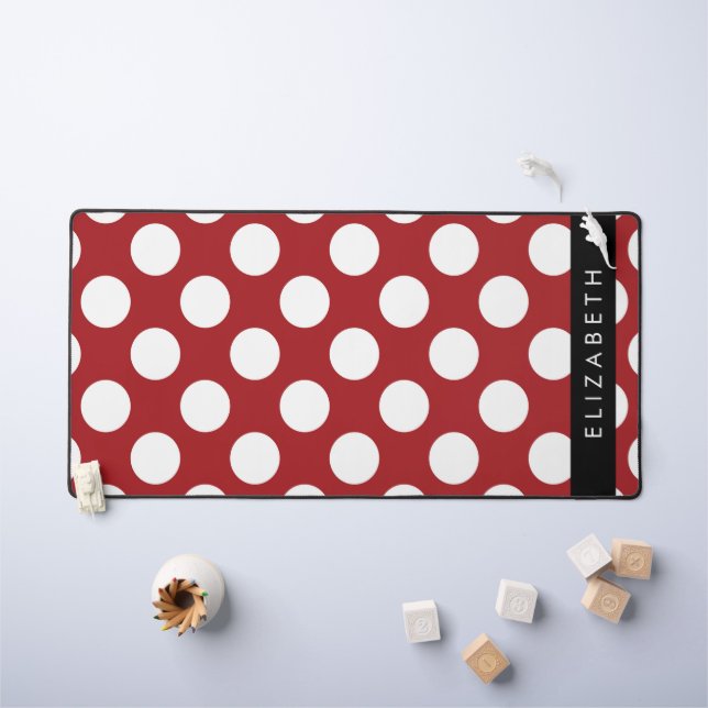 Red Polka Dots, Polka Dot Pattern, Your Name Desk Mat (Kids Table)