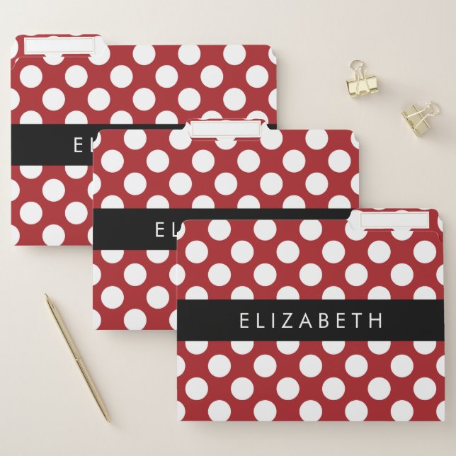 Red Polka Dots, Polka Dot Pattern, Your Name File Folder (Set)
