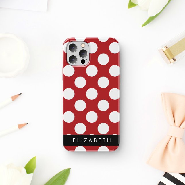 Red Polka Dots, Polka Dot Pattern, Your Name Iphone Case (Creator Uploaded)