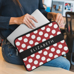 Red Polka Dots, Polka Dot Pattern, Your Name Laptop Sleeve