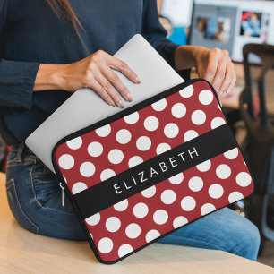 Red Polka Dots, Polka Dot Pattern, Your Name Laptop Sleeve