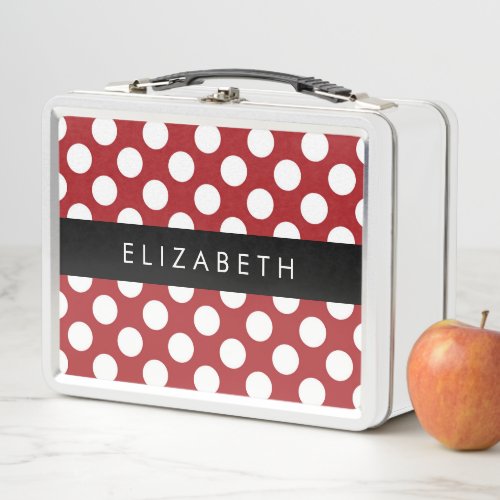 Red Polka Dots Polka Dot Pattern Your Name Metal Lunch Box
