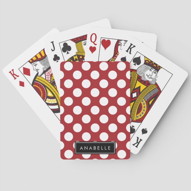 Red Polka Dots, Polka Dot Pattern, Your Name Poker Cards (Back)