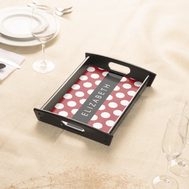 Red Polka Dots, Polka Dot Pattern, Your Name Serving Tray (Front)