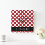 Red Polka Dots, Polka Dot Pattern, Your Name Square Wall Clock<br><div class="desc">Cute,  fun and adorable polka dot pattern in red and white color. Modern and trendy gift,  perfect for the polka dots lover in your life. Personalize by adding your name,  nickname,  monogram or initials.</div>
