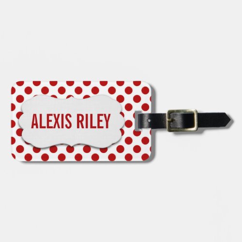 red polka dots with beveled tag