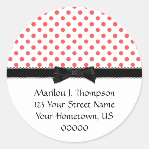 Red Polka Dots with Black Bow Address Stickers