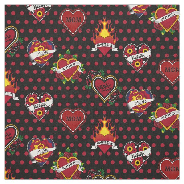 Red Polka Dotted Mom Tattoo Fabric (Swatch)