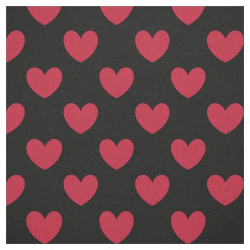 Red polka hearts on black fabric