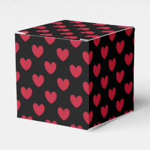 Red polka hearts on black favor boxes