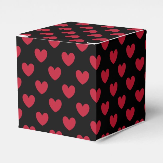 Red polka hearts on black favor boxes (Front Side)