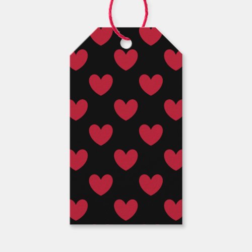 Red polka hearts on black gift tags