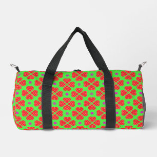 Red Polka Hearts on Lime Green Background Duffle Bag