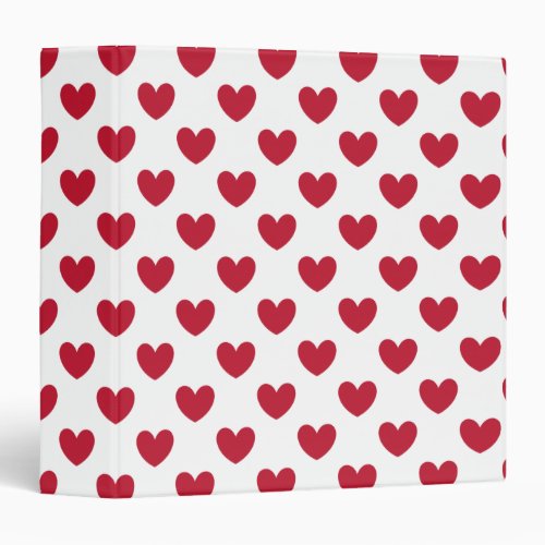 Red polka hearts on white 3 ring binder