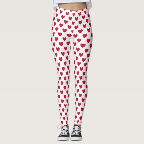 Red polka hearts on white leggings