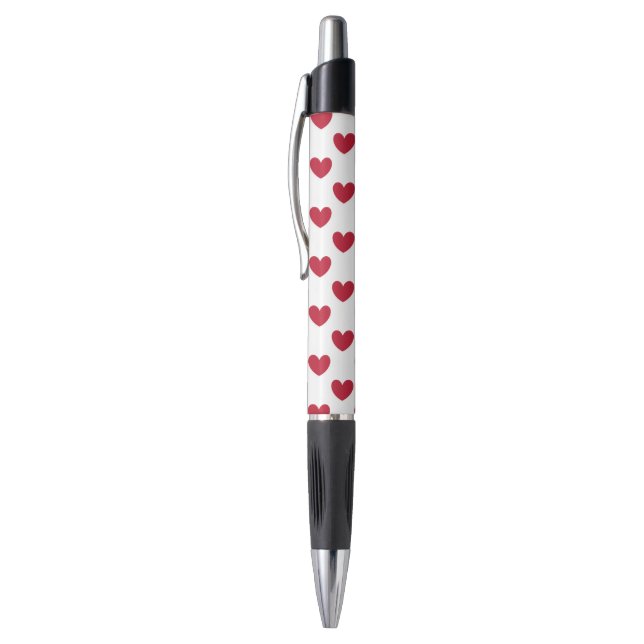 Red polka hearts on white pen (Top (Vertical))
