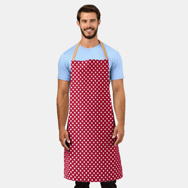 Red + Polka White Dots Apron (Worn)