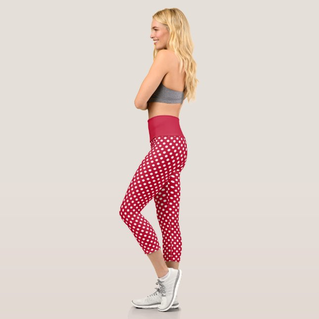 Red + Polka White Dots Capri Leggings (Left)