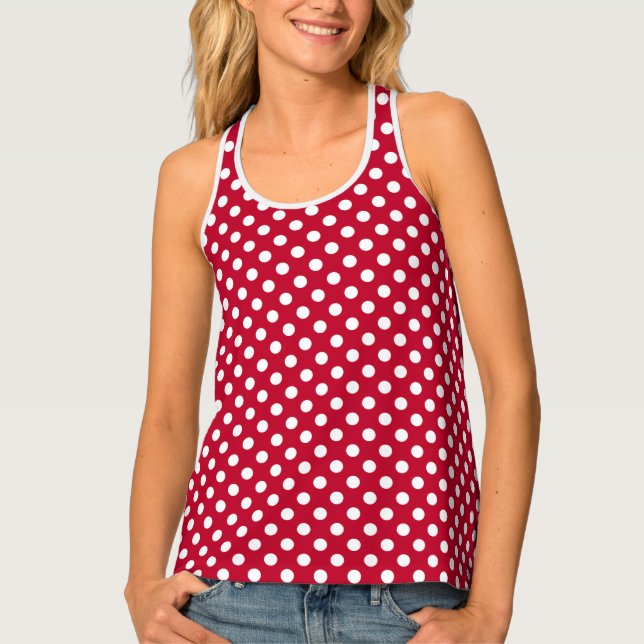 Red + Polka White Dots Tank Top (Front)